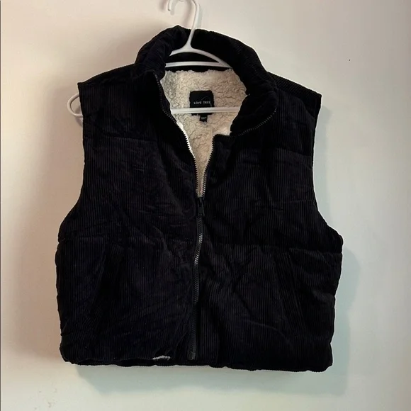 LOVE TREE Corduroy Cropped Vest with Sherpa Lining - Picture 1 of 12